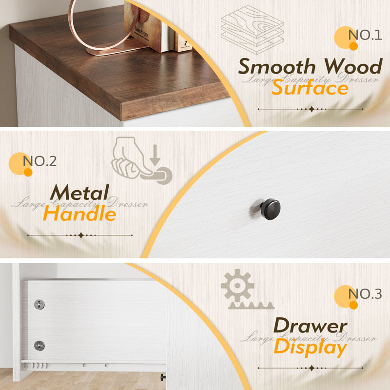 5 Drawer Double Dresser - Wide Wood Storage Chest