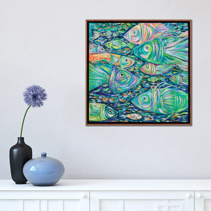 «School of Fish» par Estelle Grengs - impression d'art graphique, H 18 po x l 18 po x P 1,5 po, Pas de tapis