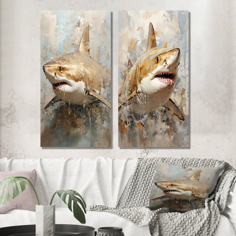 Minimalisme, requin, peinture, beige doré, H 28 po x l 25 po, Toile tendue