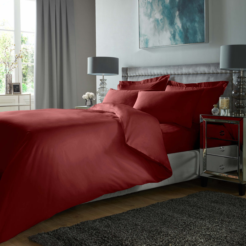 Satin Solid Colour Duvet Cover Set with Pillowcases Included, Double, Wine