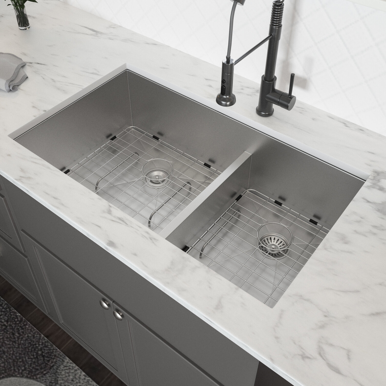 Serene Valley 36-in. Double Bowl Drop-in or Undermount Kitchen Sink with  Thin Divider & Reviews