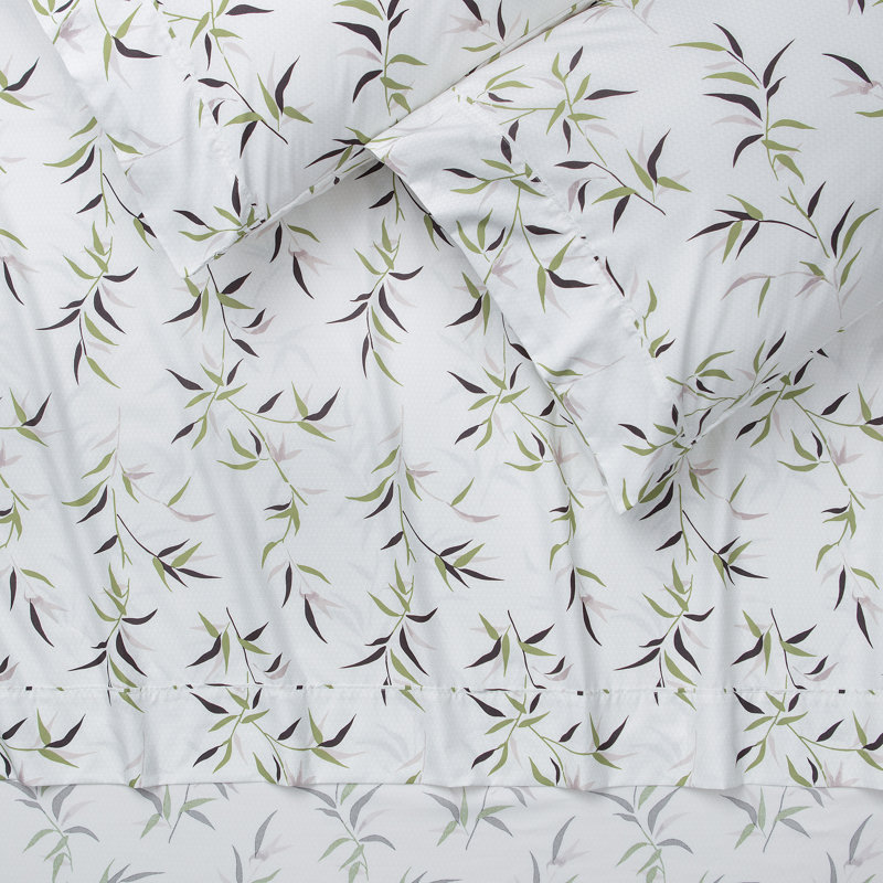 Queen White Bamboo Print Microfiber Sheet Set