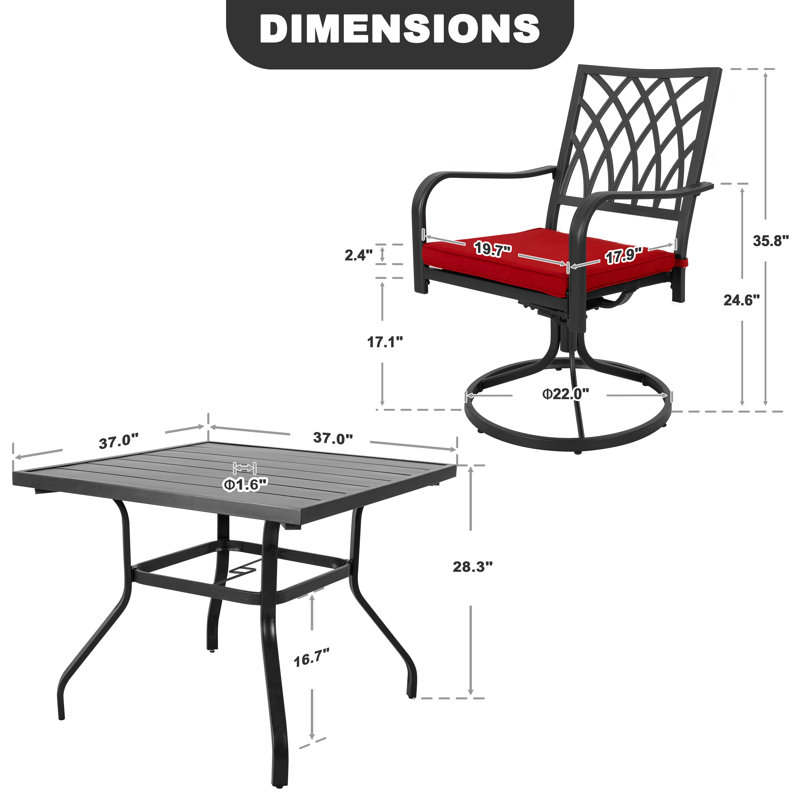 4 - Person Metal Patio Dining Set with Square Table, 5 Pieces: Table, 4 Chairs