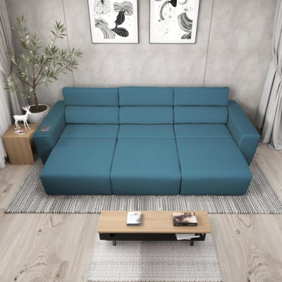Canapé inclinable électrique 3 places avec chaîne stéréo, chargement sans fil et poche latérale, idéal pour le salon, le cinéma maison ou un appartement. Profondeur réglable, position zéro gravité, lit spacieux à double commande.
