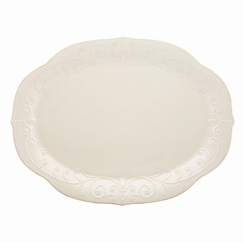White Ceramic Oval Serving Platter with Textured Pattern