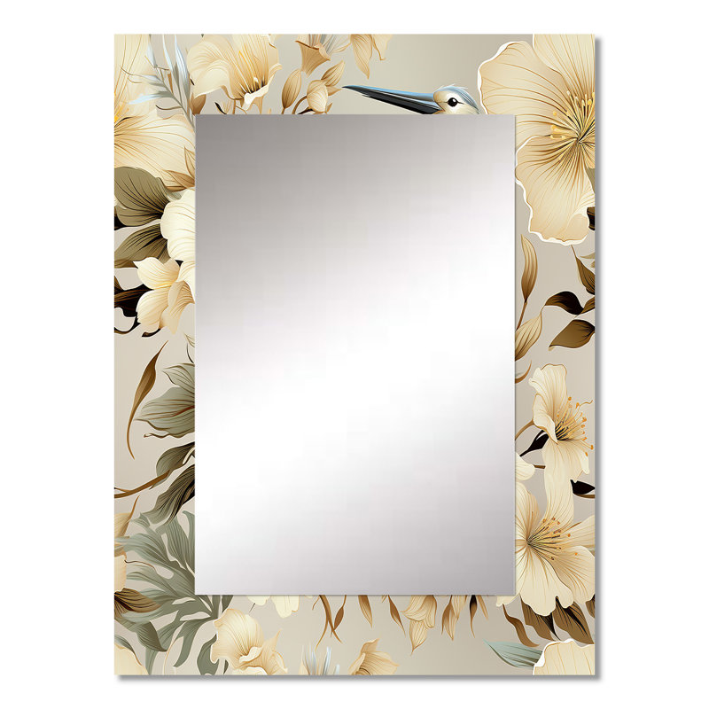 Advith Natural Tranquility Tropical Pattern - tropical  Mirror, Botanical, Floral Decorative Wall Mirror, Printed Metal Art