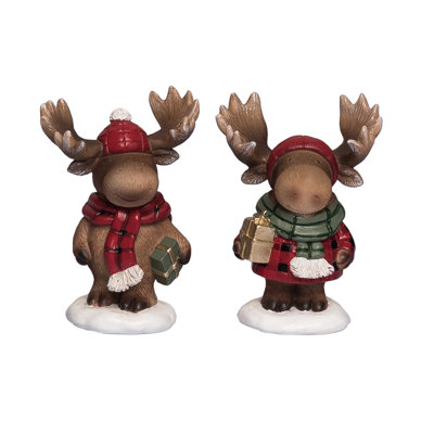 Resin Lodge Moose, Figurines, Brown, Resin, Set of 2, Tabletop, Living Room, Christmas, Christmas Decoration