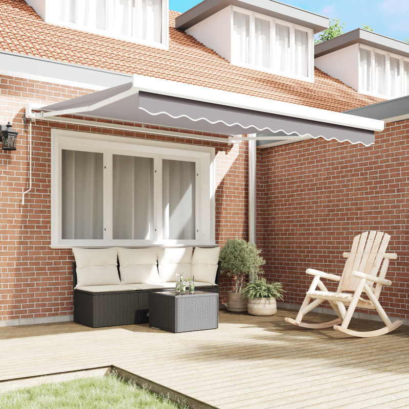 Brayden Studio Retractable Patio Awning, Light Grey/White, 300 cm W x 250 cm D