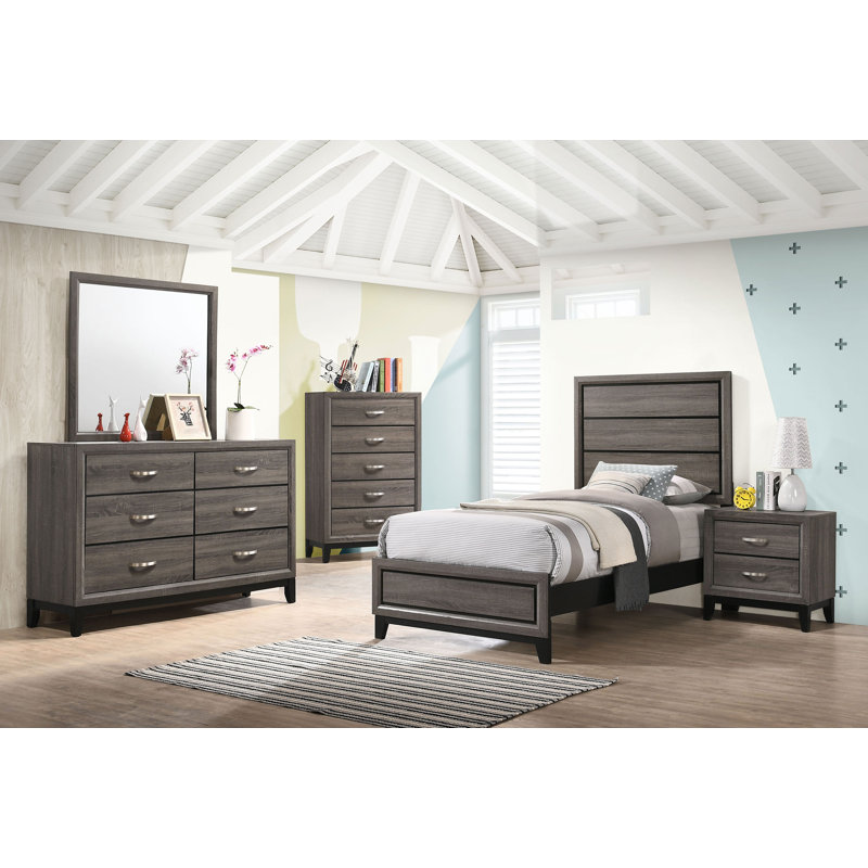 Ensemble de chambre à coucher simple 5 pièces Sayim Chêne gris, Simple