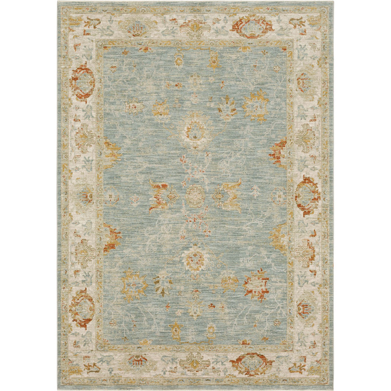 Tapis bleu / crème Amasya, Rectangle 6 pi 7 po x 9 pi 6 po