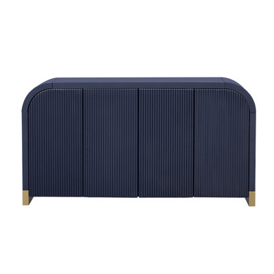 4-Door Curved Corner Design Wavy Door Panel Cabinet With Adjustable Shelves, Suitable For Study, Living Room And Entrance Corner Cabinet, Living Room by Everly Quinn