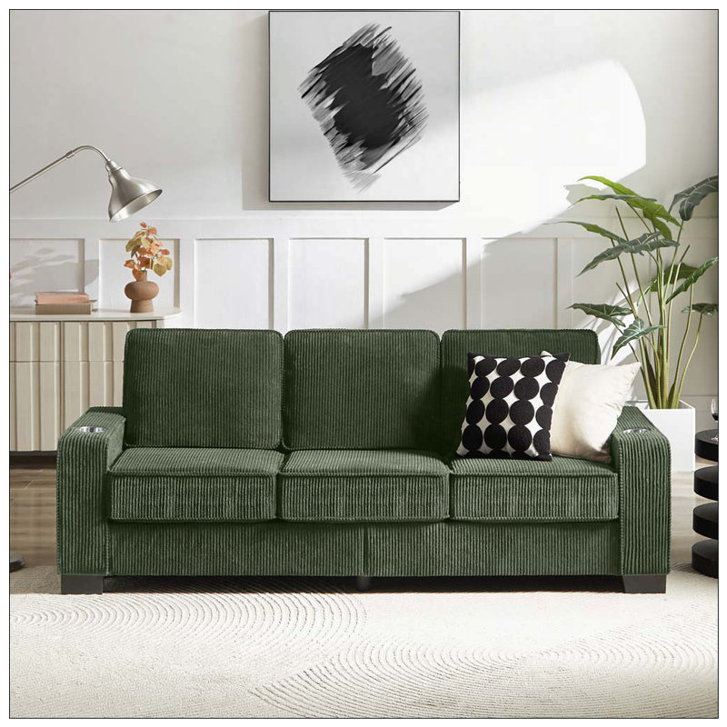 Canapé en velours côtelé 83,86 po, canapé moderne compressé, Vert
