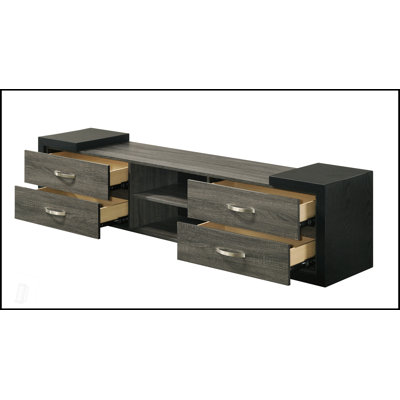 Contemporary Open Shelves TV Stand With Brushed Metal Handles, Spacious Storage For Modern Living Rooms