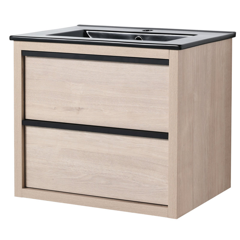 Meuble-lavabo moderne avec lavabo en céramique noire, 2 tiroirs à fermeture en douceur résilient avec lavabo, options de tiroirs robustes