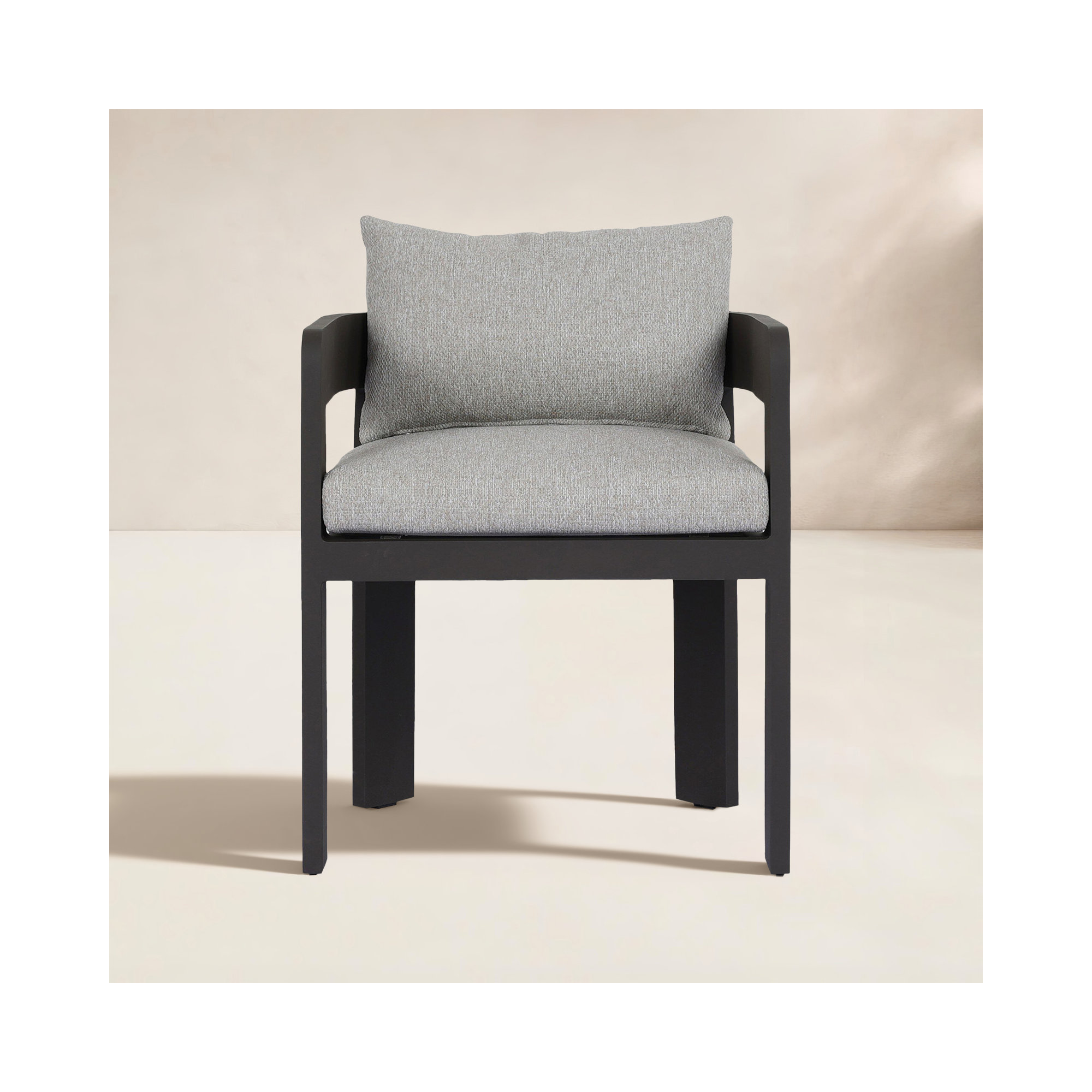 Fika Premium All-Weather Wicker Outdoor Dining Armchair with Cushion, Concha Fog/Dark Gray