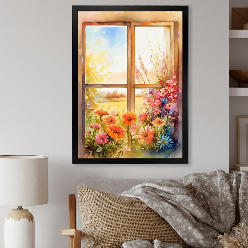 Fenêtre Nasharn de fleurs florales V, Cadre photo noir, H 20 po x l 12 po x P 1 po