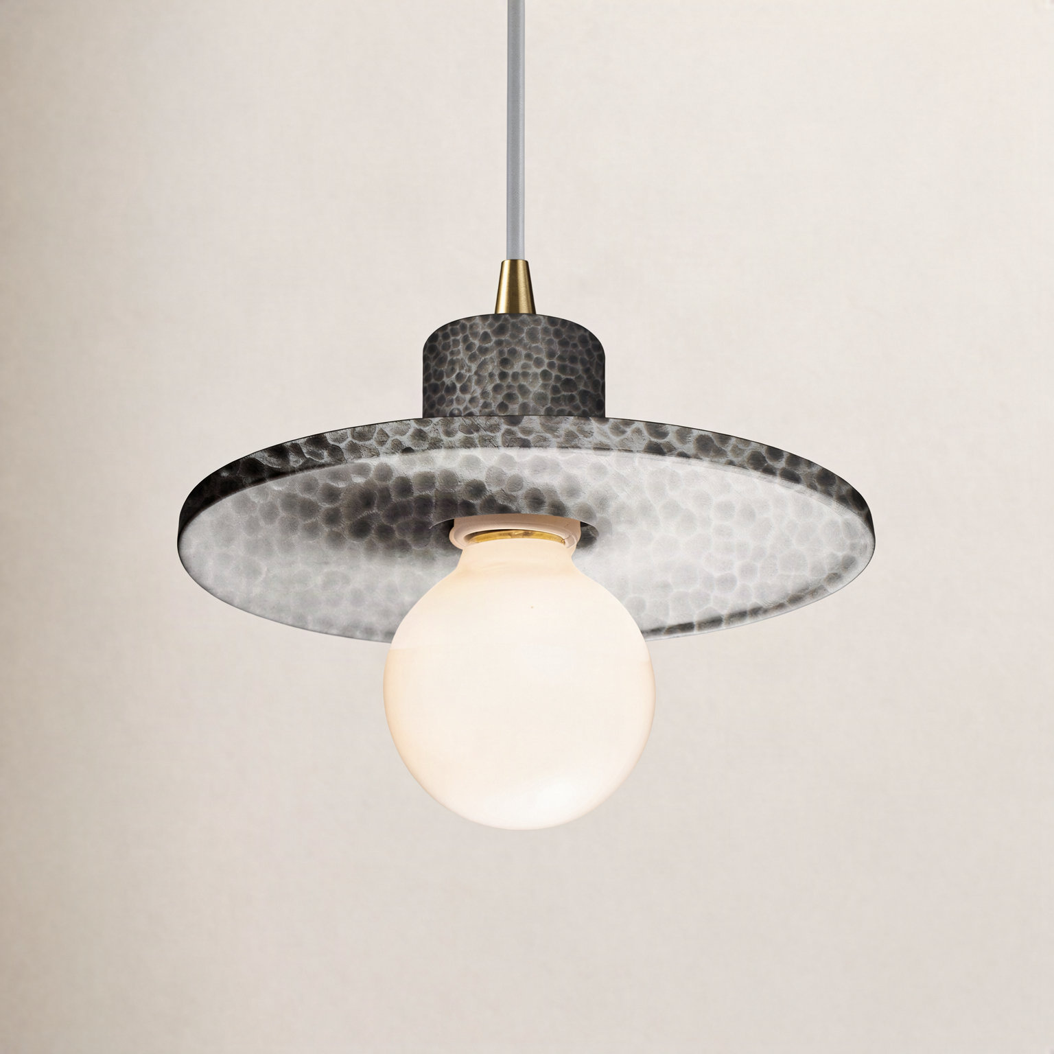 Leni Ceramic Dimmable Pendant, Hammered Pewter, Antique Brass