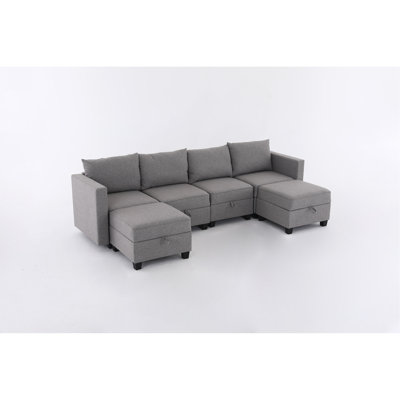 Canapé modulaire convertible modulaire avec siège de rangement Canapé modulaire en U à 4 places avec méridienne modulaire réversible