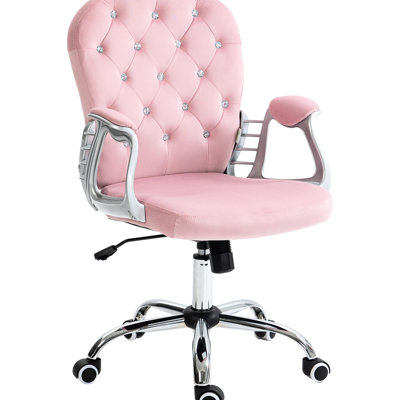 Pink Velvet Chair For Work, Adjustable Seat And , Tilt Function Reduced Fatigue Desk With Upholstery, Height Swivel A Comfortable Workspace