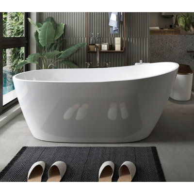 Free Standing Tub 59"" x 30"" Deep Soaking Bath Tub Acrylic Freestanding Bathtub Stand Alone Bathtub -  TZDD, 329-59W