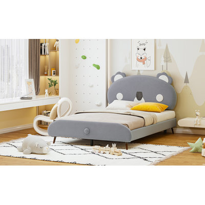 Upholstered Platform Bed with Koala-Shaped Headboard