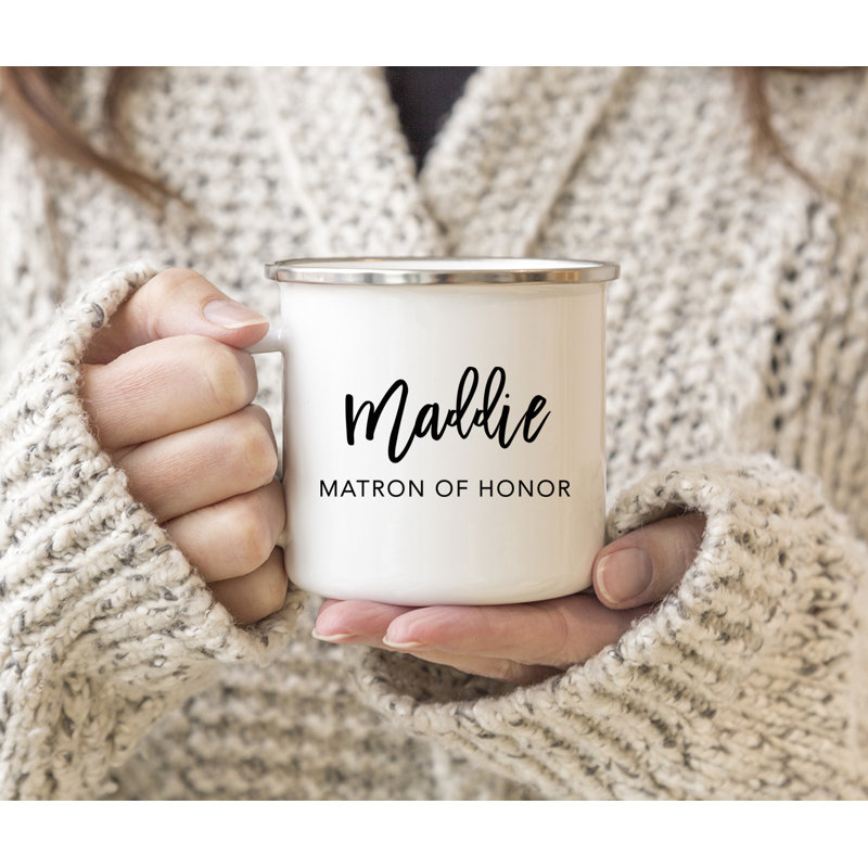 Cadeau de tasse de feu de camp personnalisé en acier inoxydable, Madron Matron Of Honor, paquet de 1, émail en métal à l'extérieur