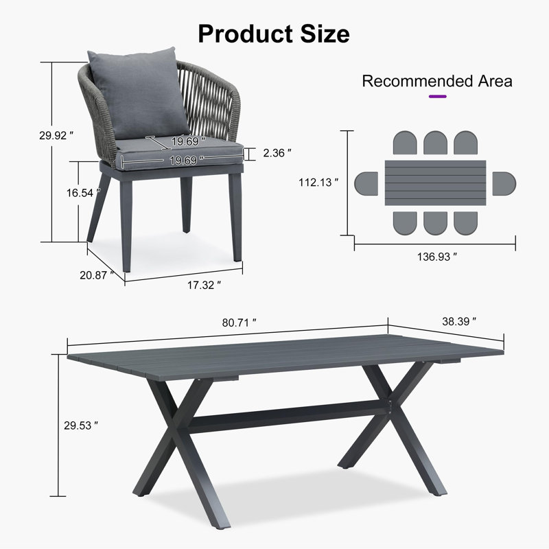 Barrus 8 - Person Patio Dining Set with Rectangular Table , Cushions Included