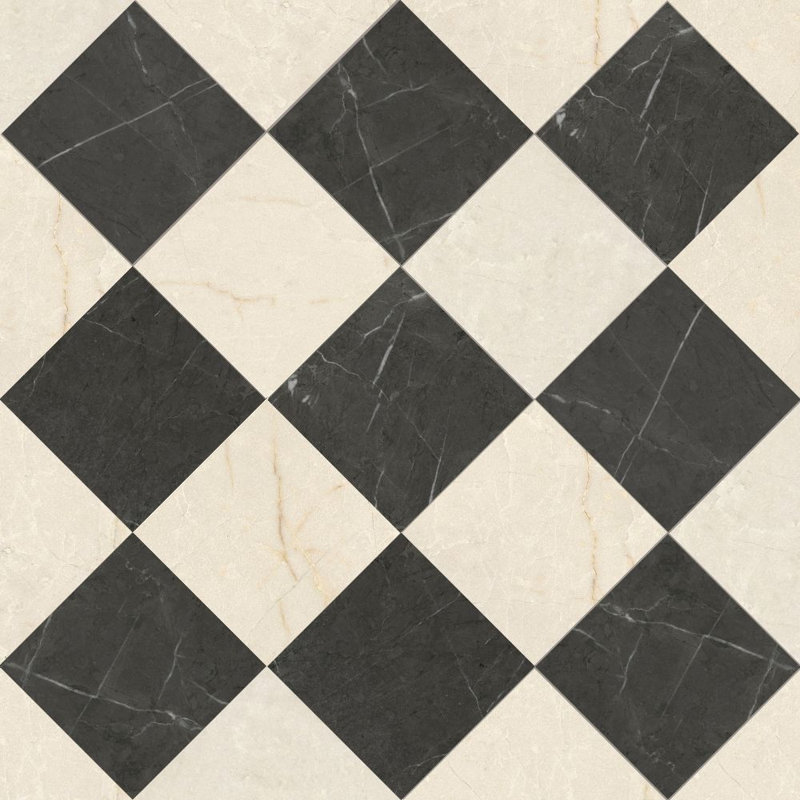 Carreau de porcelaine mat pour plancher et mur 8 po x 8 po Gambit, Damier Marquina & Marfil