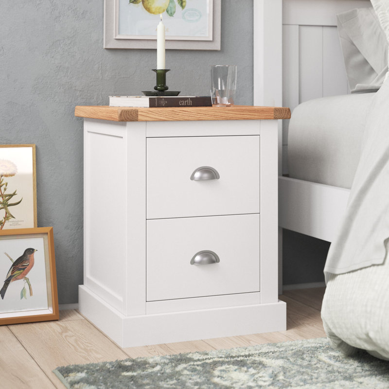 Horacia 45cm W Solid + Manufactured Wood Bedside Table, Off White