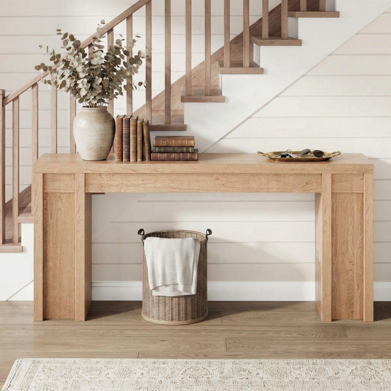 70.9" Console Table, Long Entryway Table with Sturdy Wood Frame, Narrow Sofa Table for Living Room, Hallway, Foyer, Entrance, Natural Oak