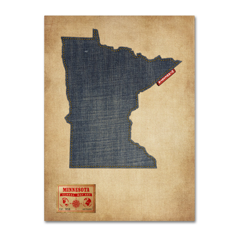 « minnesota map denim jeans s » par michael tompsett, reproduction de photo sur toile tendue, H 24 po x l 18 po x P 2 po