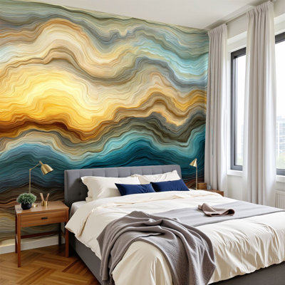 Papier peint adhésif pelez et collez, rayure de tigre de marbre ondulée abstraite argentée transparente, art mural autocollant et amovible