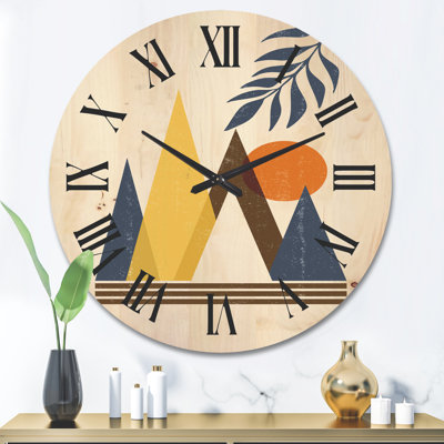 Horloge murale abstraite soleil et lune dans les montagnes I