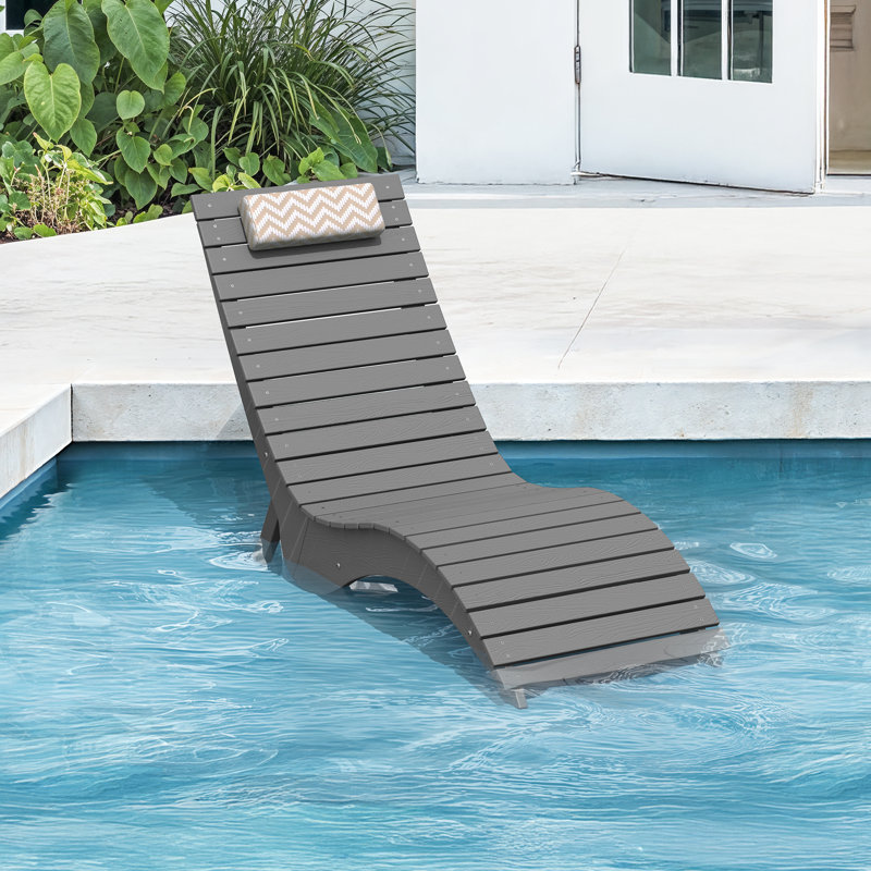 AquawaveErgonomic In-Pool and Patio Chaise Lounges with Woodgrain Design and Anti-Drift Base, Neutral Gray