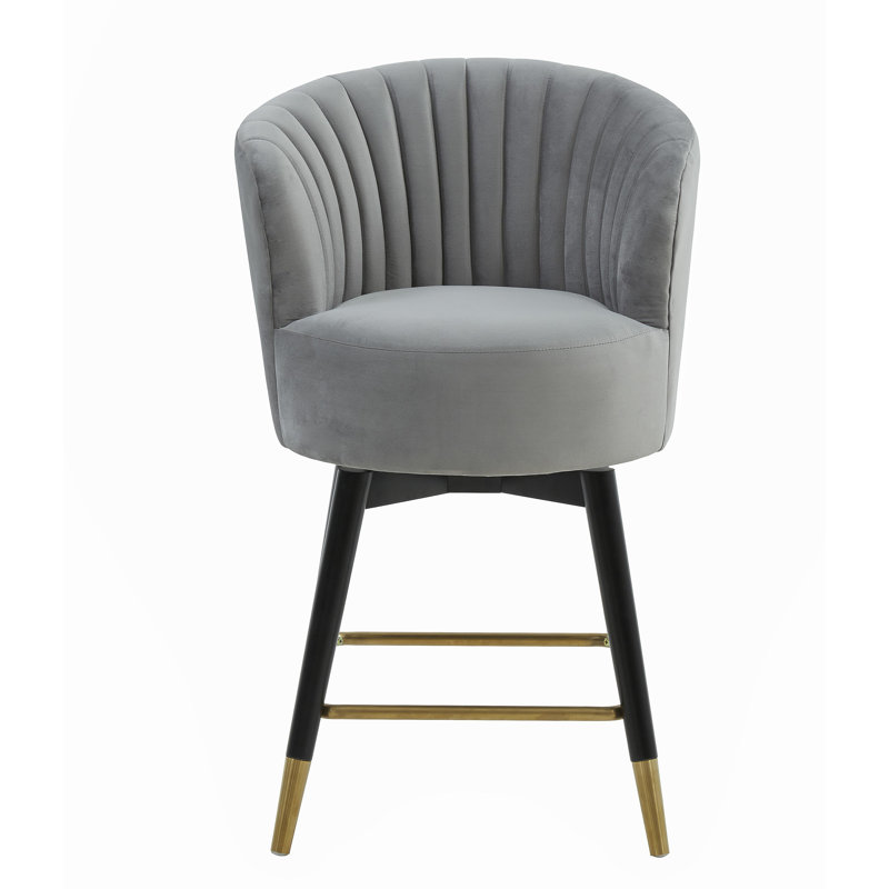 Tabouret de comptoir pivotant 27 po Liana, Velours gris clair