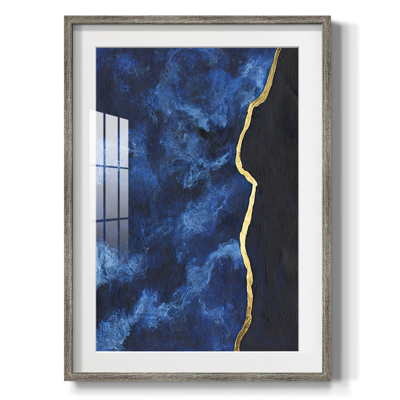Gilt Indigo I -Framed Print, Distressed, 25.5" H x 17.5" W