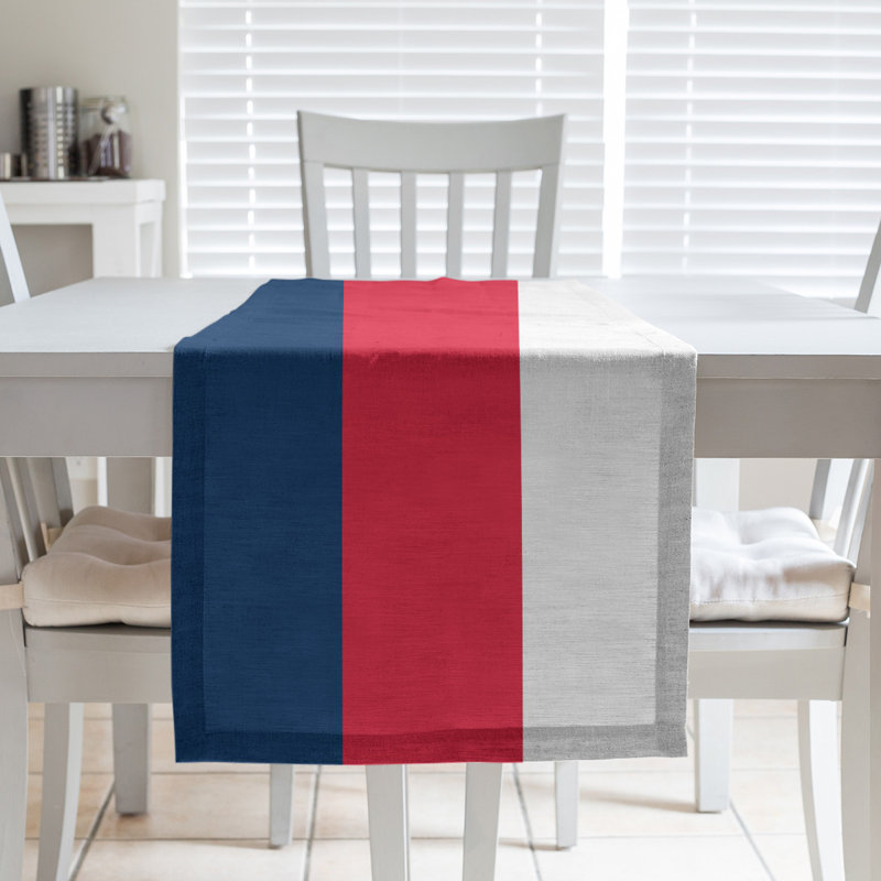 Miami Basketball Table Runner, 90" L x 16" W, Poly Twill, Navy Blue/Red/White