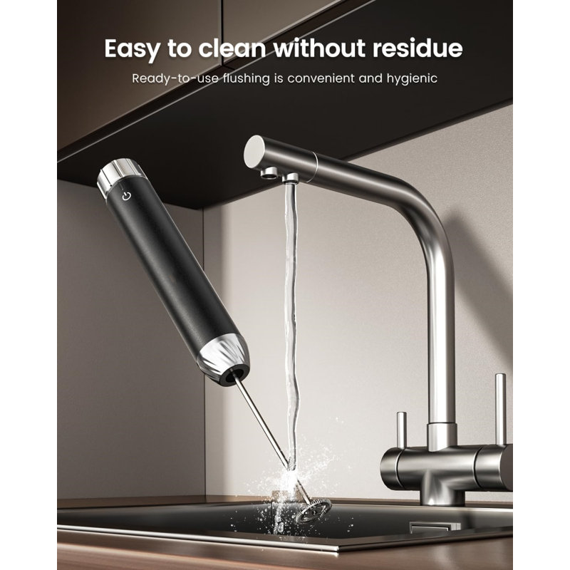 Black Aluminum Rechargeable Handheld Milk Frother with Stainless Steel Stand