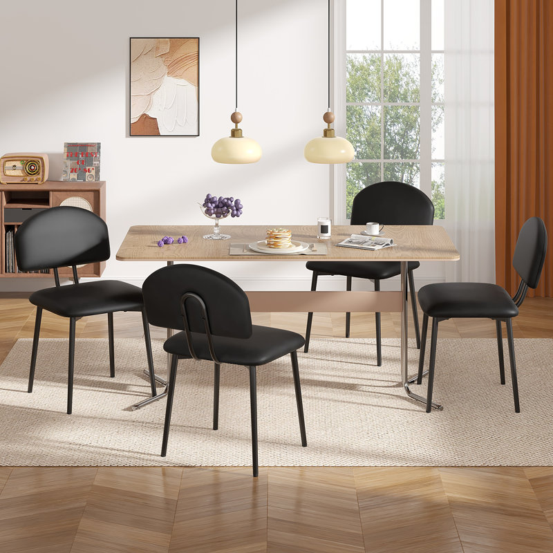 Modern Faux Leather Dining Chairs Set Of 4, Upholstered Kitchen & Dining Room Chairs With Padded Seat And Gold Metal Legs, Contemporary Side Chairs For Dining Room, Living Room, Vanity