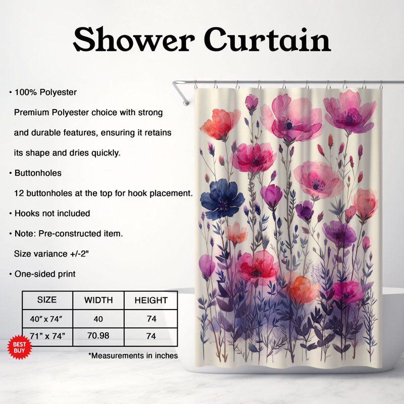 Rideau de douche standard 1 pièce Vintage Flora, H 74 po x l 71 po