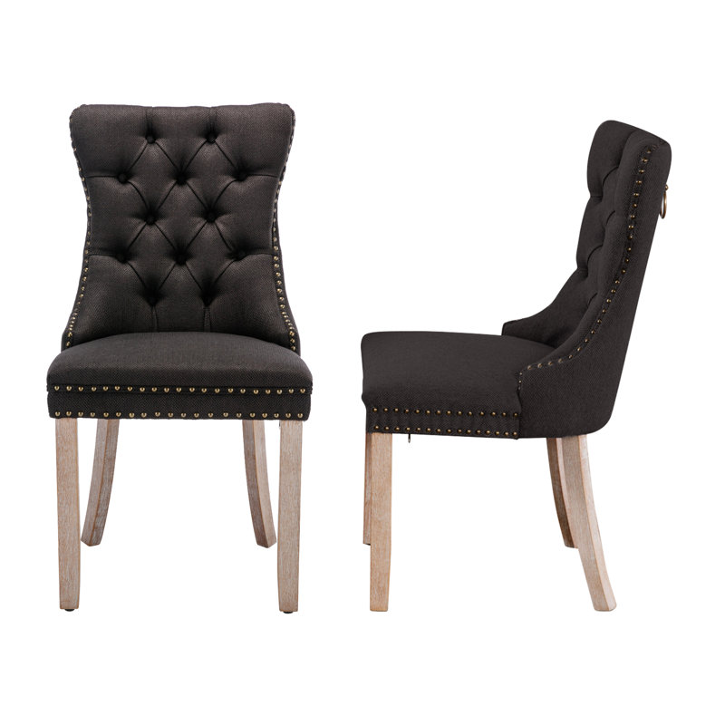Chaise de salle à manger rembourrée Almeric, Noir, noir, noir, noir, Naturel
