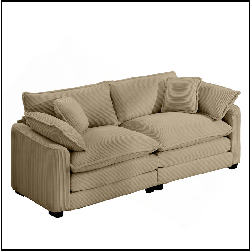 Canapé de salon moderne en tissu avec 4 coussins rembourrés et profonds, Tanné