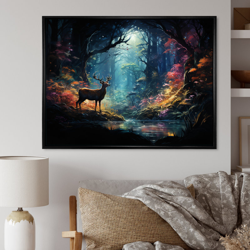 Deer Enchanted Forest III - impression, H 24 po x l 32 po x P 1 po, Cadre flottant noir