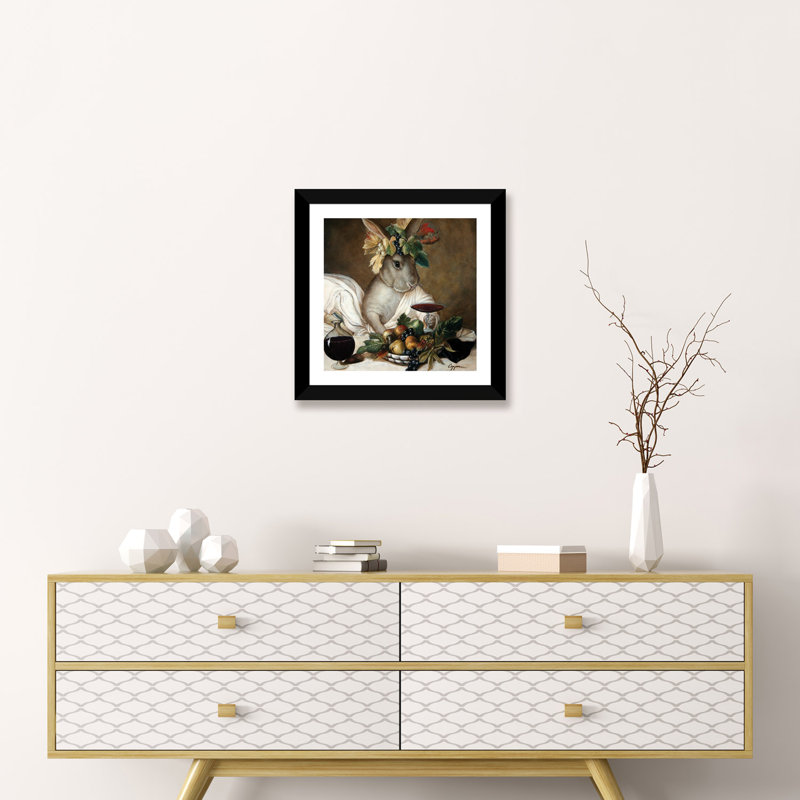 «Moose As Bacchus» - reproduction, Papier beaux-arts encadré noir, H 16 po x l 16 po x p 1 po