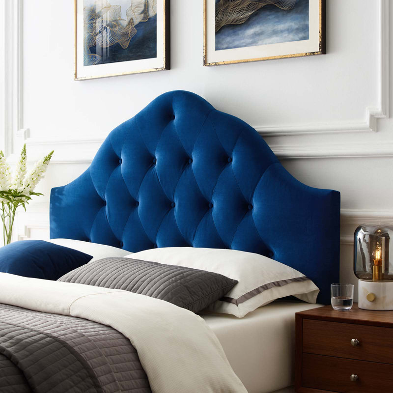 Sovereign Diamond Tufted Performance Velvet Headboard by Modway, Navy, Queen