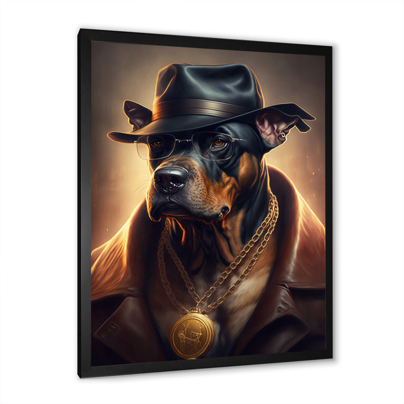 «Mafia Dog III», impression sur toile, Impression noire sur toile encadrée, H 20 po x l 12 po x P 1 po