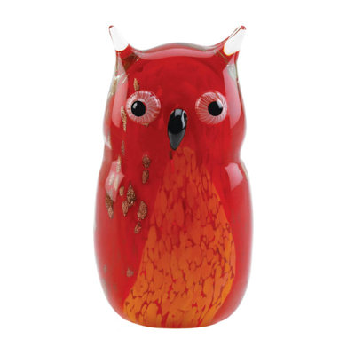 Figurine en verre Red Owl | Sculpture d'oiseau soufflé à la main