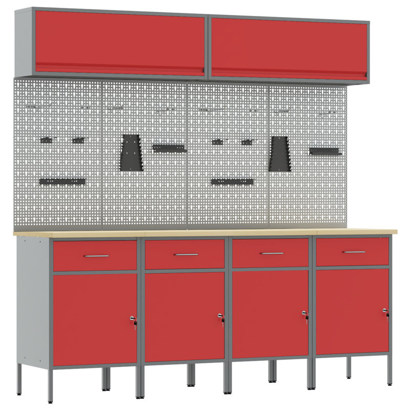 Work Cabinet Set with Storage Manual, Red