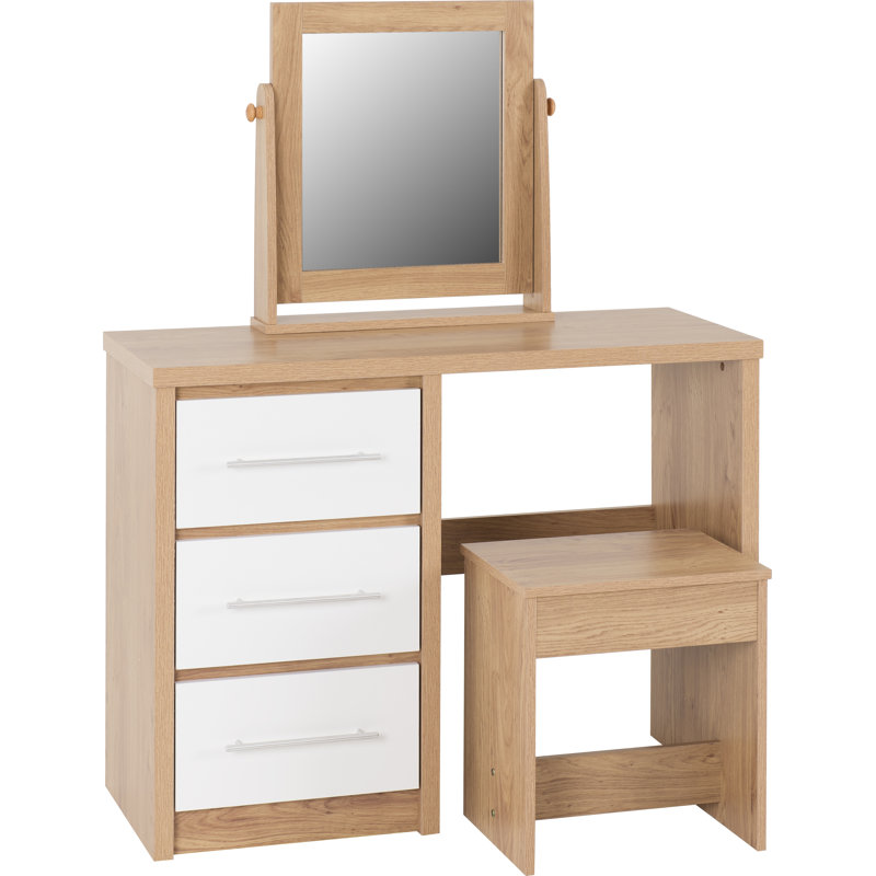 Louisa Dressing Table Set, White Gloss/Oak Effect