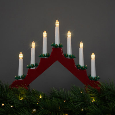 LED Lighted Christmas Candelabra Bridge - 13" - Red Base - C6 Clear Lights